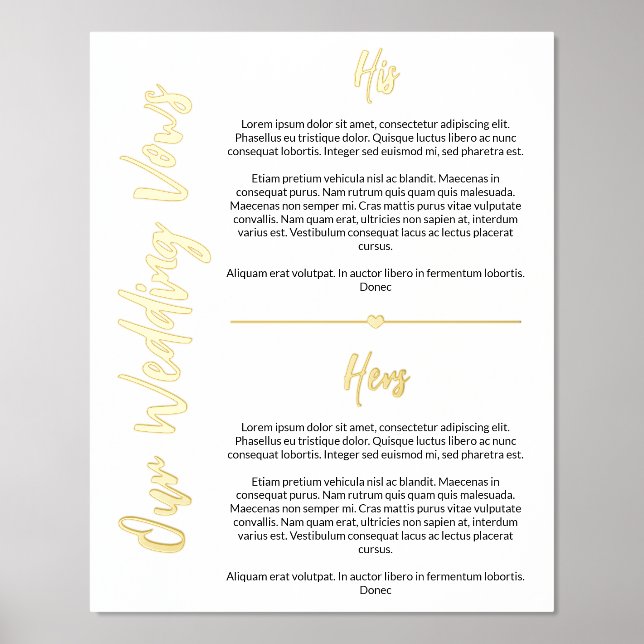 Gold Heart & Script Wedding Vows Keepsake Foil Prints (Front)