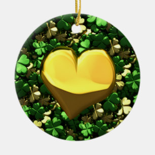 Gold Heart Shamrocks Ceramic Tree Decoration