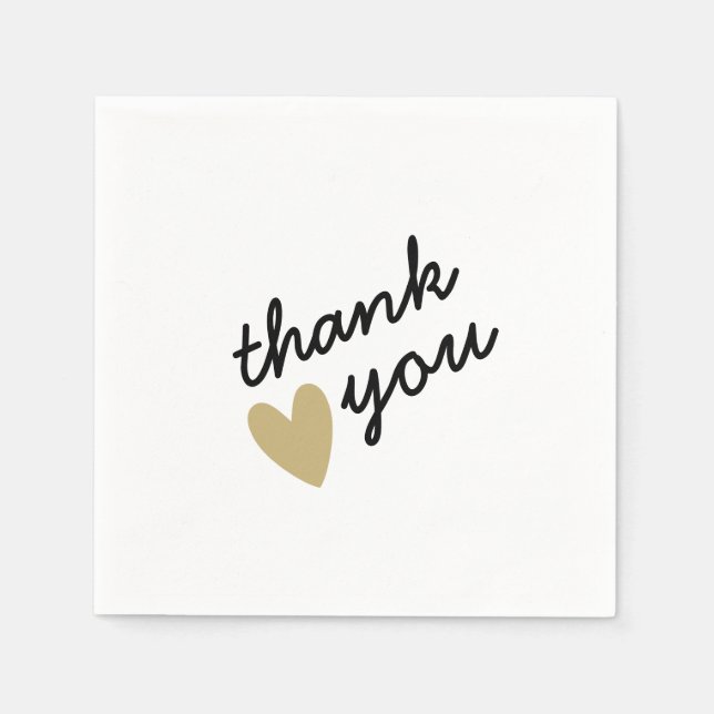 Gold Heart Simple Sincere Thank You Napkin (Front)