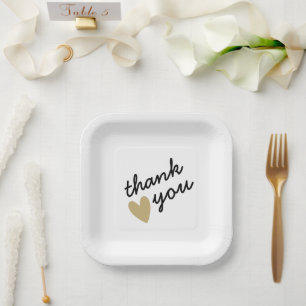 Gold Heart Simple Sincere Thank You Paper Plate