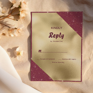 Gold heart sparkle burgundy glitter RSVP Invitation