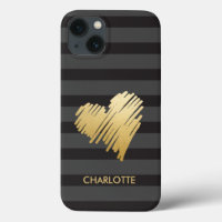 Gold Heart Striped Personalised