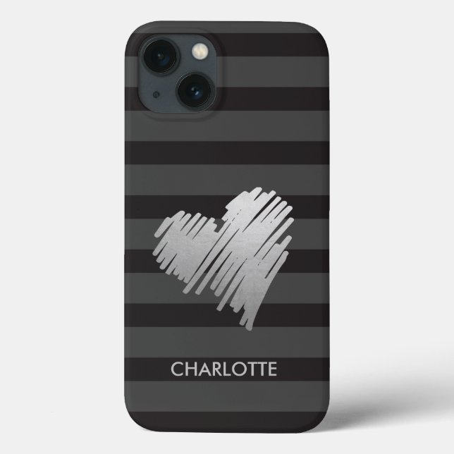 Gold Heart Striped Personalised Case-Mate iPhone Case (Back)