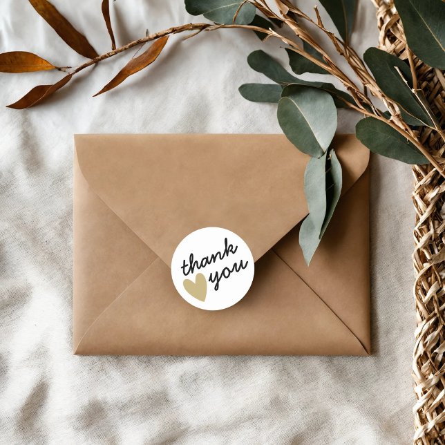 Gold Heart Thank You Classic Round Sticker (Creator Uploaded)