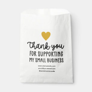 Gold Heart Thank You Supporting Small Business Favour Bags