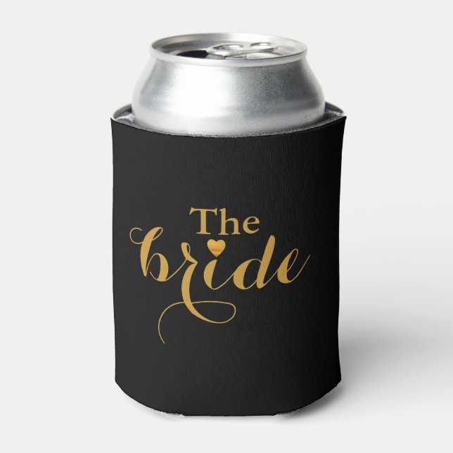 Gold Heart The Bride Faux  Foil Can Cooler (Can Front)