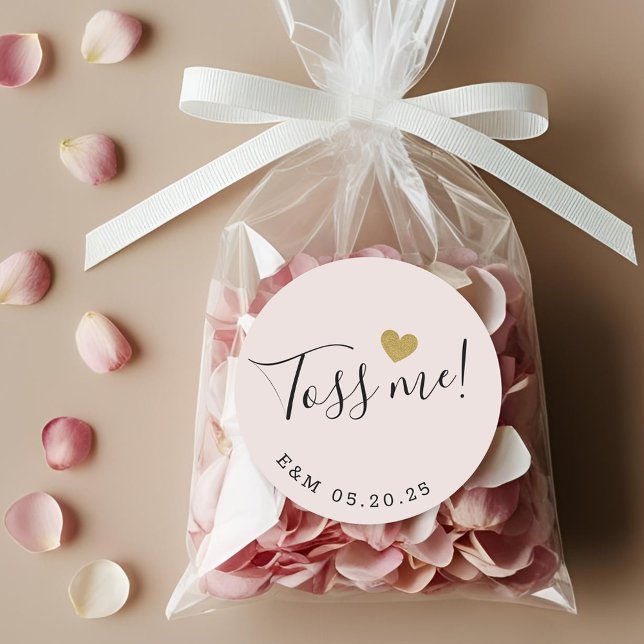 Gold Heart Toss Me Wedding Confetti Favour Classic Round Sticker (Creator Uploaded)