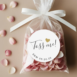 Gold Heart Toss Me Wedding Confetti Favour Classic Round Sticker
