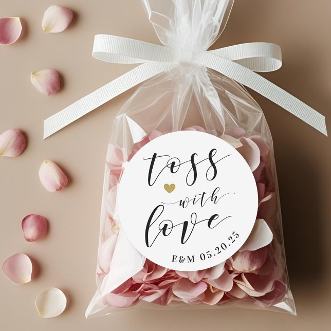 Gold Heart Toss with Love Wedding Confetti Favour Classic Round Sticker (Creator Uploaded)