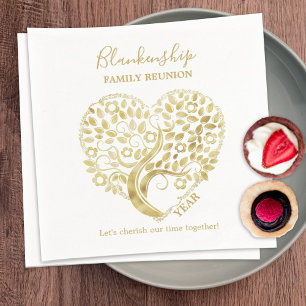 Gold Heart Tree Family Reunion Personalised Party Napkin