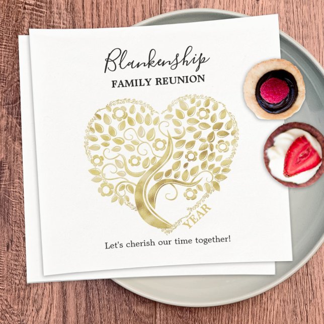 Gold Heart Tree Family Reunion Personalised Party Napkin (Creator Uploaded)
