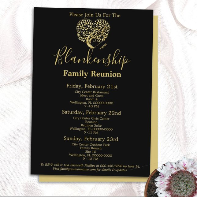 Gold Heart Tree Family Reunion Template Invitation (Creator Uploaded)