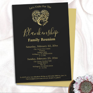 Gold Heart Tree Family Reunion Template Invitation