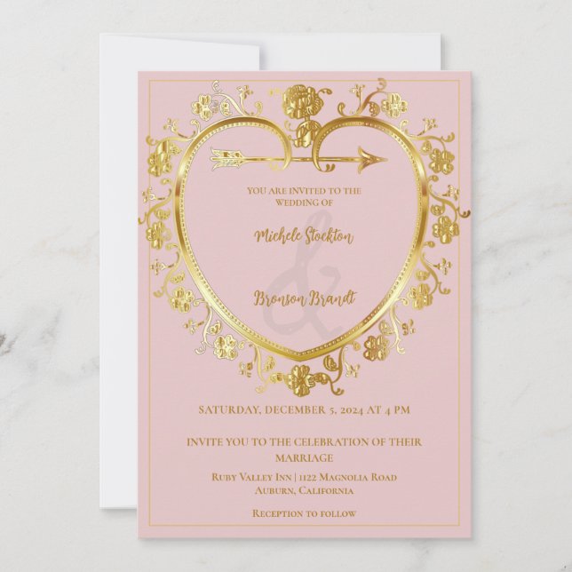 Gold Heart Wedding Invitation (Front)