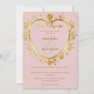 Gold Heart Wedding Invitation