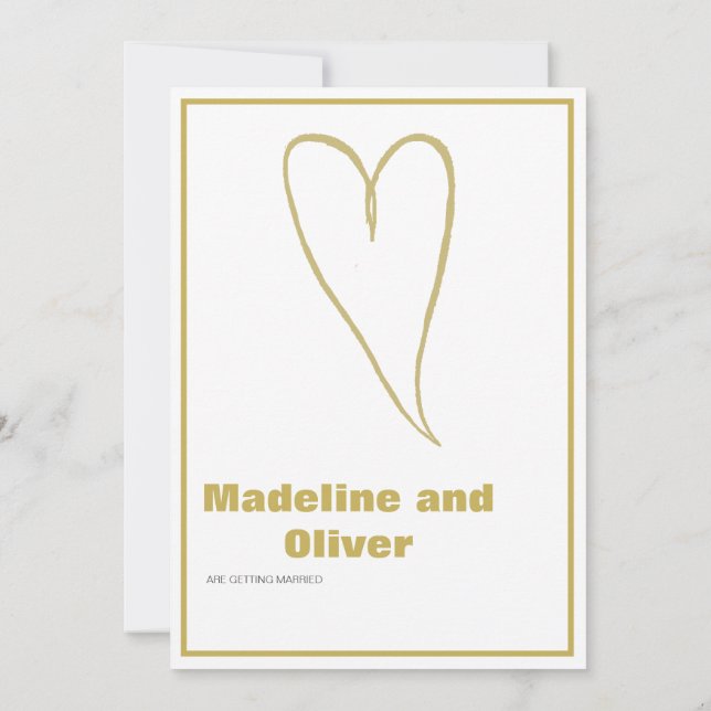 Gold Heart White Simple Wedding Invitation (Back)