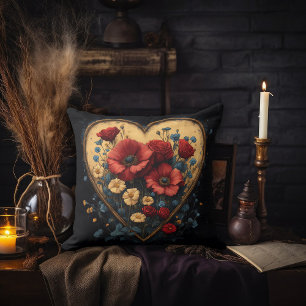 Gold Heart with Poppies Inside Cushion