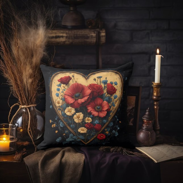 Gold Heart with Poppies Inside Cushion (Creator Uploaded)
