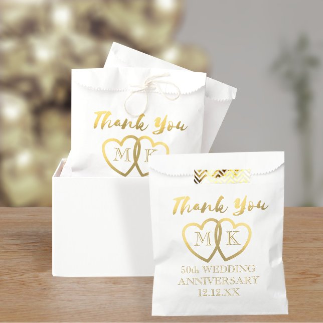 Gold Hearts 50th Wedding Anniversary Favour Bag (Celebrate your 50th Wedding Anniversary with these favor bags. Just add your details)
