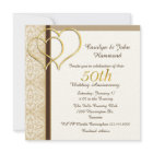 Gold Hearts 50th Wedding Anniversary Invitation