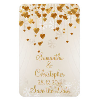 Gold Hearts and Snowflakes Wedding Save the Date Magnet