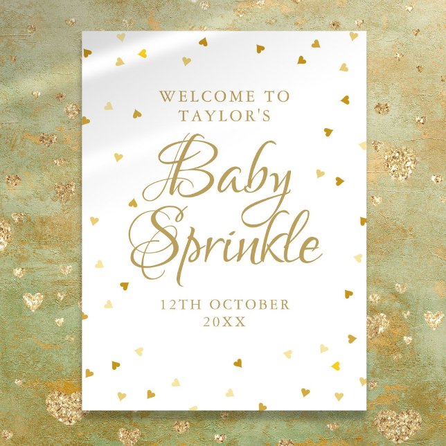 Gold Hearts Baby Shower Sprinkle Welcome Sign (Gold Hearts Baby Shower Sprinkle Welcome Sign)
