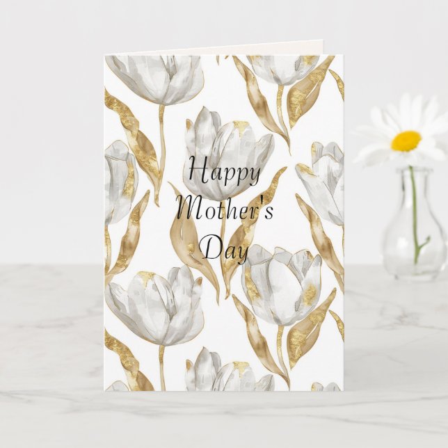 Gold Hearts Balloon Mom (mother's day) Tulips Card (Small Plant)