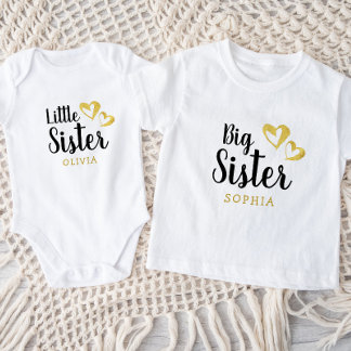 Gold Hearts Big Sister Name Monogram Toddler T-Shirt
