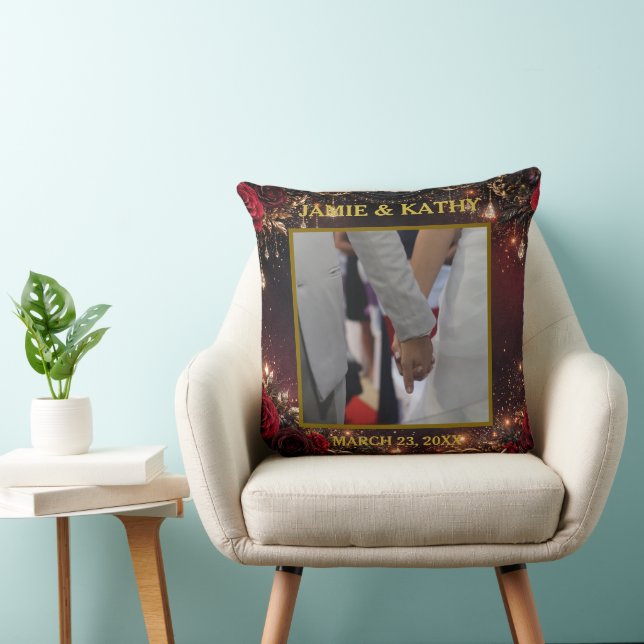 Gold Hearts, Black Background Custom Photo & Text Cushion (Chair)