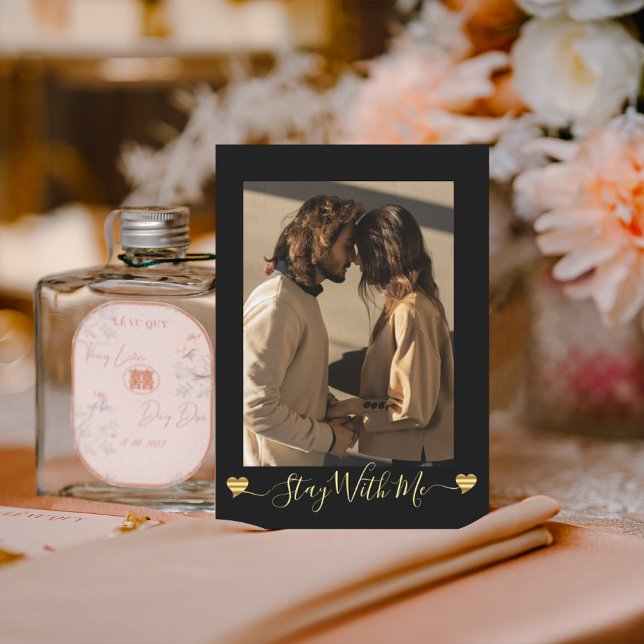 Gold Hearts Black Photo Holiday Card (Creator Uploaded)