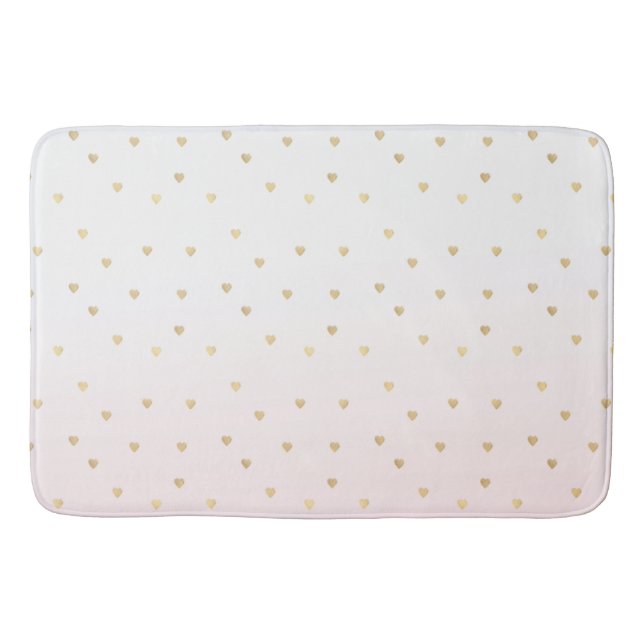 Gold Hearts Blush Pink Ombre Bath Mat (Front)