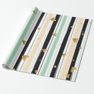 Gold hearts colourful hand-made stripes pattern wrapping paper