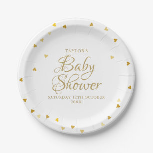 Gold Hearts Confetti Baby Shower / Sprinkle Paper Plate