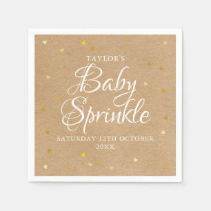 Gold Hearts Confetti Baby Sprinkle / Shower Rustic Napkin