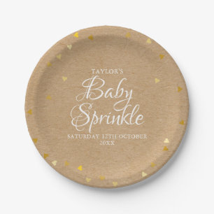 Gold Hearts Confetti Baby Sprinkle / Shower Rustic Paper Plate