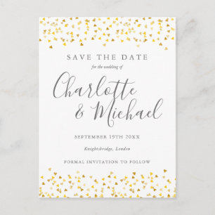 Gold Hearts Confetti Save the Date Announcement Postcard