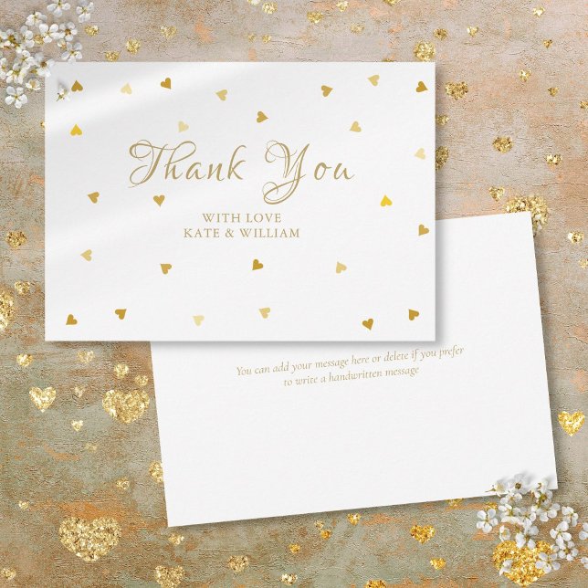 Gold Hearts Confetti Script Thank You Card (Gold Hearts Confetti Script Thank You)