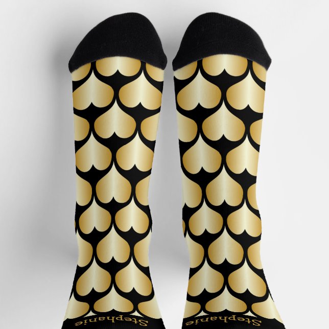 Gold Hearts Design Personalised Socks (Top)