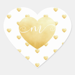 Gold Hearts DIY White Monogram Heart Sticker