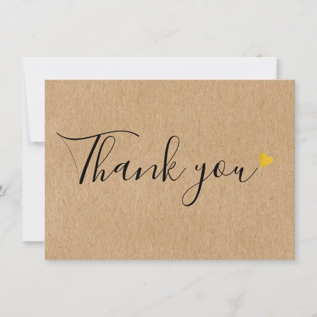 Gold Hearts Elegant Script Rustic Kraft Thank You Card (Front)