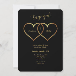 Gold Hearts Engagement Invitation
