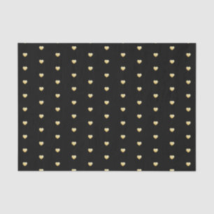 Gold Hearts Faux Foil Pattern on Black Tissue Paper