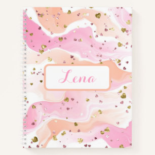 Gold Hearts Glitter Pink Personalised Notebook