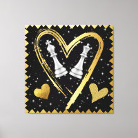 Gold Hearts King and Queen Chess Pieces on Black |