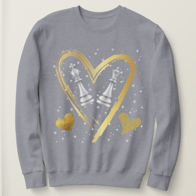 Gold Hearts King and Queen Chess Pieces | Sweatshirt (Design Front)