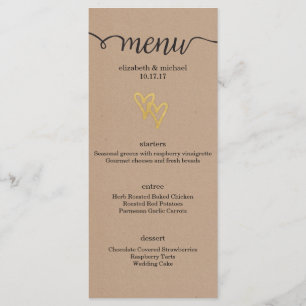 Gold Hearts Kraft Wedding Menu
