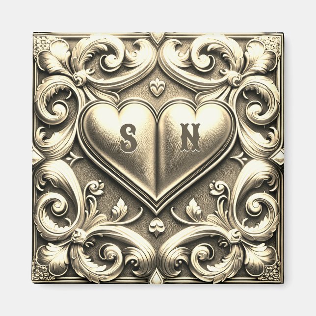 Gold Hearts Monogram Heart  Magnet (Front)