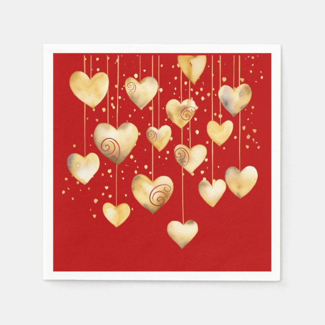Gold Hearts on A String Napkin (Front)