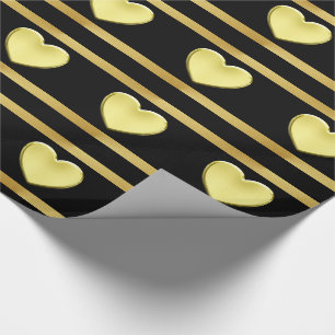 Gold Hearts on Black and Gold Gift Wrapping Paper