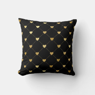 Gold Hearts on Black Classy Romantic Pattern  Cushion